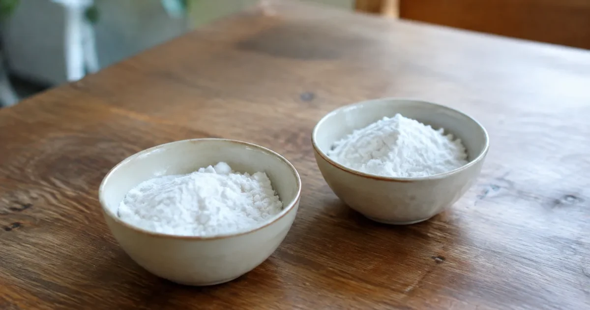 Deux petits bols de poudre blanche posés sur table
