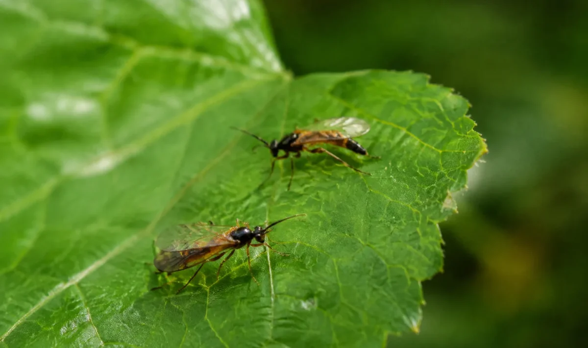 Petits insectes ailes perches sur une feuille verte