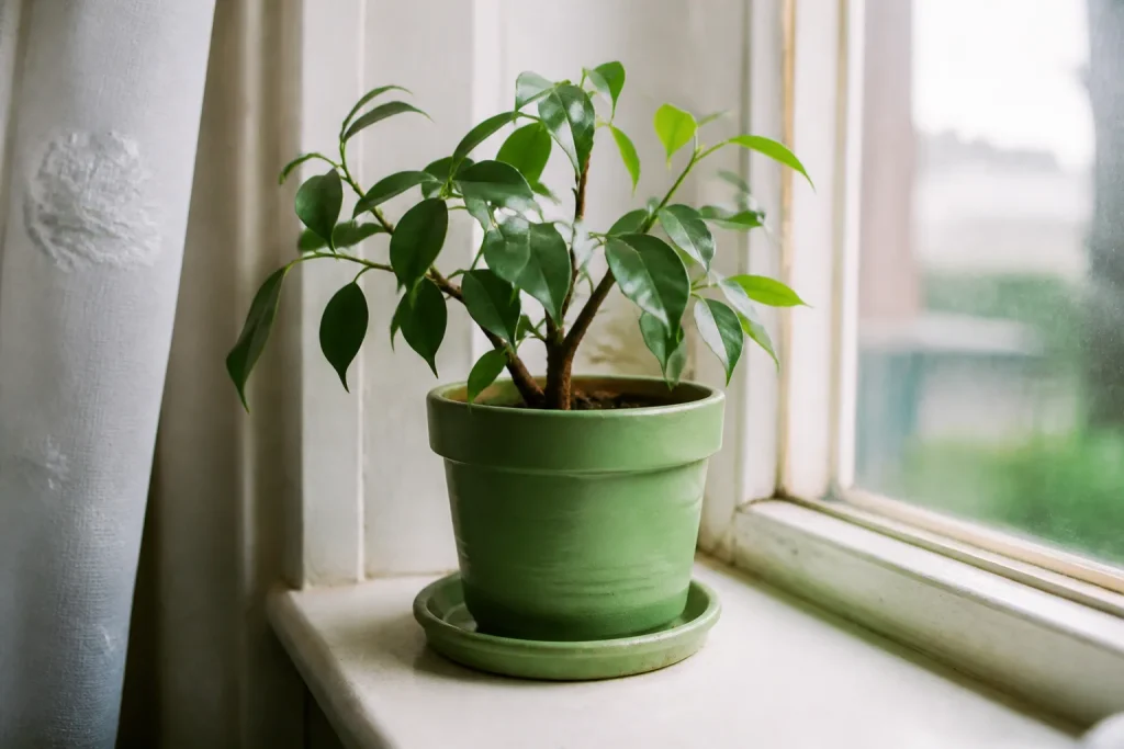 Pot vert de plante sur un rebord de fenetre