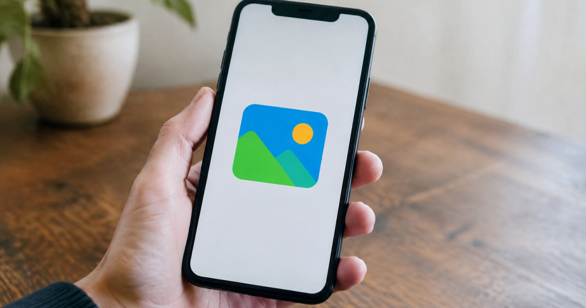 Smartphone pose a plat montrant une icone coloree